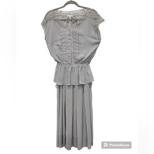 Tea n Rose chiffon plated long skirt and top in grey crochet details siz…